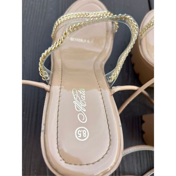 HEAVENLY PLATFORM Y2K HIGH HEEL SEXY SELF TIE SANDALS. BEIGE COLOR SIZE 8.5. New - Picture 9 of 13